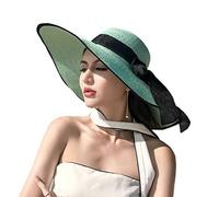 Cicilin Femme Capeline Pliable Chapeau de Soleil en Paille à Bord Large Décoration de Ruban Réglable Plage Eté Anti-UV Vert (Bordure noire)