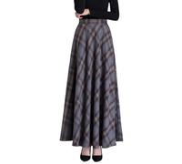 Cicilin Jupe Longue pour Femmes Hiver Élégant Taille Haute Carreaux Taille élastique Chaud A-Line Plissée Jupe Carreaux Gris foncé Taille FR 2XL/Asie 3XL