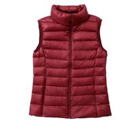 Cicilin Manteaux Sans Manches Femme Doudoune Veste Hiver Gilet Décontracté Zippé Léger Col Roulé Veste avec Poches vin rouge Taille FR M/Asie XL