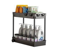 Cicilyna Étagère sous Évier, Rangement sous Évier Cuisine, 2 Étagère sous Placard, Organisateur Cuisine avec 4 Tubes en Acier Inoxydable, pour Buanderie, Meuble, Salle de Bain - Noir