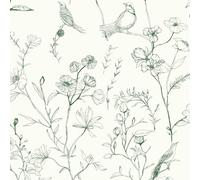 CiCiwind Papier peint autocollant, 44 cm x 3 m, pour meubles, autocollant, beige, vert, fleurs et oiseaux, en vinyle, imperméable, épais, pour mur, meubles