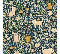CiCiwind Papier peint autocollant - Motif fleurs - Bleu - 41 × 500 cm - Film pour meubles - Motif fleur jaune et chat - Papier peint épais - Film adhésif en vinyle pour salon, chambre à coucher,