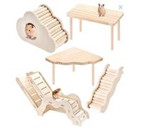 CiCixixi Lot de 5 jouets pour hamster - Plateforme et tunnel en bois naturel
