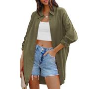 Cicy Bell Chemisier Femme Oversized Manches Longues Boutonnage Devant en Coton Haut décontracté uni t-Shirts Automne Coupe Ample avec Poches, Vert armée., M