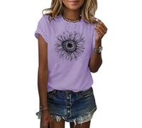 Cicy Bell Femmes T-Shirts Manches Courtes Tees Tournesol Graphique Haut d'été Lâche Violet pâle S