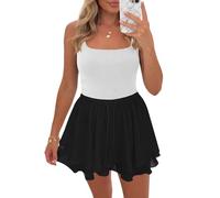 Cicy Bell Mini jupe courte à double volants pour femme - Taille haute élastique - Légère et fluide - Avec cordon de serrage, Noir , S