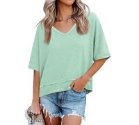Cicy Bell T-shirt surdimensionné pour femme - Col en V - Manches courtes - Coupe ample - Chemisier basique, vert menthe, M