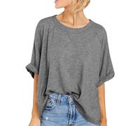 Cicy Bell T-shirt surdimensionné pour femme - Manches courtes - Col rond - Haut à manches courtes - Décontracté - Décontracté - Basique - Élégant, gris, L