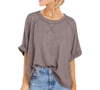 Cicy Bell T-shirt surdimensionné pour femme - T-shirt basique à manches courtes avec col rond - Pour l'été - Manches courtes - Décontracté, marron, L