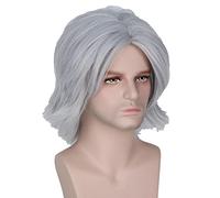 Cid Cosplay Perruque Final Fantasy Homme Court Gris Argenté Cheveux Synthétiques Résistant à la Chaleur pour Halloween Jeu de rôle + Bonnet de Perruque