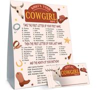 Cidobi What is Your Cowgirl Name Game, Jeu de fête d'anniversaire Cowgirl, 1 jeu de nom de cowgirl double face, 30 autocollants nominatifs, fournitures de décoration de fête amusantes pour garçons et
