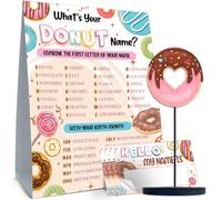 cidobi What is Your Donut Name Game, ensemble de jeux de fête sur le thème des beignets, 1 panneau double face en forme de beignet, 1 panneau en bois debout en forme de donut et 30 autocollants