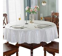 CIEEIN CIEHT Nappe Etanche Preuve d'huile Anti-brûlure Pas de Lavage Hôtel Usage Domestique Nappe Ronde Style européen Argent Blanc-FR 140cm de diamètre
