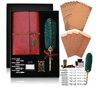 Cieex Caligraphie Ecriture Kit Ensemble de Stylo Plume Calligraphie Vintage avec Plumes de Rechange, Encre, Porte-Stylo, Papiers à écrire, Enveloppes et Carnet de Notes Cadeau pour Lui, Homme, Papa
