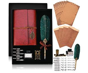 Cieex Caligraphie Ecriture Kit Ensemble de Stylo Plume Calligraphie Vintage avec Plumes de Rechange, Encre, Porte-Stylo, Papiers à écrire, Enveloppes et Carnet de Notes Cadeau pour Lui, Homme, Papa