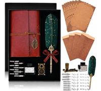 Cieex Kit Calligraphie Plume Vintage Coffret Cadeau avec Carnet en Cuir | Encre incluse, Plumes de Rechange, Papier à lettres, Enveloppes, Cadeau Homme/Papa, Écriture vintage