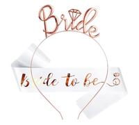 CIEHER Bandeau de mariée or rose + écharpe Bride to Be pour enterrement de vie de jeune fille, décorations de fête prénuptiale, écharpe de mariée