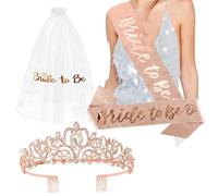 CIEHER Couronne or rose + écharpe Bride to Be + voile de mariage pour enterrement de vie de jeune fille, décorations de fête prénuptiale, écharpe de mariée, enterrement de vie de jeune fille, cadeau