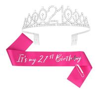 CIEHER Écharpe et couronne argentées pour 21e anniversaire - Décorations de 21e anniversaire pour elle - Cadeau de 21e anniversaire - Rose - Inscription « It's My 21st Birthday »
