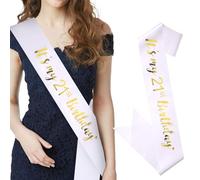CIEHER Écharpe « It's My 21st Birthday » pour décorations de 21e anniversaire pour filles Finally 21 - Blanc et doré
