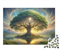 Ciel Arbre Mystique Puzzle Difficile 1000 Pièces pour Adultes Arbre de Vie Sacré Lumineux au-Dessus d'un Lac Calme Premium Robuste Haute Qualité Vibrant Défiant Anti-Stress 70x50cm/1000pcs