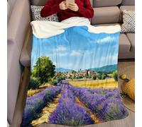 Ciel Bleu Couverture Polaire 200 x 220 cm Peinture à l'huile manoir de Lavande Impression 3D Plaid Polaire Douce Moelleuse Chaudes Flanelle Couverture de Lit Plaid pour Filles et Garçons