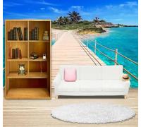 Ciel Bleu Mer Île Pont En Bois Papier Peint 3D Installation Facile Intissé Tapisserie Bureau Salon Canapé Chambre Décoration Murale-400cm×280cm