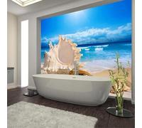 Ciel Bleu Nuages Blancs Mer Plage Coquillages Papier Peint 3d Moderne Soie Texturée Haut De Gamme IdéAl Pour Le Salon Et La Chambre à Coucher-350cm×256cm