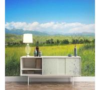Ciel Bleu Nuages Blancs Montagnes Vert Prairie Papier Peint 3d Moderne Soie Texturée Haut De Gamme IdéAl Pour Le Salon Et La Chambre à Coucher-200cm×140cm