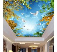 Ciel Bleu Nuages Blancs Oiseaux En Vol Plantes Feuilles Papier Peint 3d Moderne Soie Texturée Haut De Gamme IdéAl Pour Le Salon Et La Chambre à Coucher-400cm×280cm