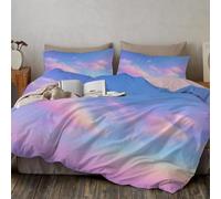 Ciel Bleu Nuages Roses Parure De Lit Microfibre Housse De Couette 140 x 200 cm, Lavable Et Doux Housses De Couettes Ciel De Rêve 2 PièCes avec 1 Taies D'Oreil pour Enfant