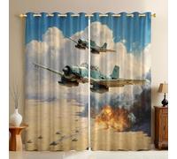 Ciel Bleu Rideaux Occultants Opaques Combattant de Guerre Lot de 2 Thermiques et Phoniques avec Œillets pour Chambre Enfant, Salon ou Véranda 70L X 160H cm