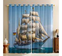 Ciel Bleu Rideaux Occultants Voile océanique 2 Pièces Isolants Thermiques et Phoniques avec Œillets pour Chambre Adulte ou Enfant Intérieur Maison 117L X 183H cm