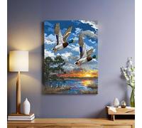 Ciel Bleu Toile murale Canard colvert au coucher du soleil 40x30 cm Tableau décoratif imprimé haute définition Cadre bois élégant Décoration murale pour salon chambre cuisine bureau
