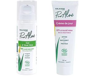 Ciel d'Azur Labs - Gel d'Aloé Vera Bio Pur Aloé - 98% Aloé Vera Natif Bio & Équitable - Visage et Corps - Certifié Bio Cosmos Organic - Flacon 250 ml & Crème de Jour à l'Aloe Vera Vivant 67% Bio 50 ml