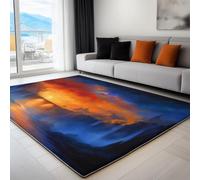 Ciel De La Cité Fantastique Tapis Design 3D Moderne 80 x 150 cm, Orange Bleu Tapis de Salon Élégant en Flanelle Douce - Couleurs Vives Ne Pâlissent Pas, Base Antidérapante, Décoration Intérieure