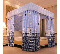 Ciel de lit à 4 Coins de Couleur Unie pour lit de Fille, lit Double, lit Double, Queen, King Size, Chambre Adulte, Chambre d'enfant, Rideau de décoration (Bleu, Double)