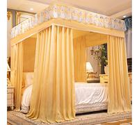 Ciel de lit à 4 Coins de Couleur Unie pour lit de Fille, lit Double, lit Double, Queen, King Size, Chambre à Coucher Adulte, Chambre d'enfant, décoration en Filet (Jaune uni, King)