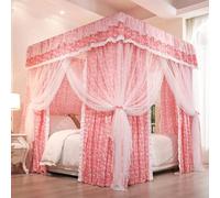Ciel de lit à 4 poteaux d'angle pour filles - Rideau moustiquaire floral rose pour lits jumeaux/double/grand lit/king size - Décoration de chambre élégante pour enfants et adultes