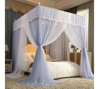 Ciel de lit avec broderie en dentelle, quatre poteaux d'angle pour décoration de chambre de fille et protection contre les moustiques