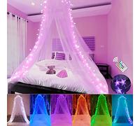 Ciel de lit avec étoiles LED, moustiquaire pour lit avec 18 couleurs changeantes, minuterie à distance pour chambre de fille, chambre d'enfant, rose, rouge, bleu, blanc, pour lit simple à king size