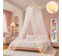 Ciel de lit avec étoiles LED, moustiquaire pour lit avec 18 couleurs changeantes, minuterie à distance pour chambre de fille, chambre d'enfant, rose, rouge, bleu, blanc, pour lit simple à king size
