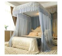 Ciel de lit avec support en métal en forme de U, rideau - double couche, rideaux suspendus, filet de lit for décoration double, Queen, King(Blue,180x200cm)