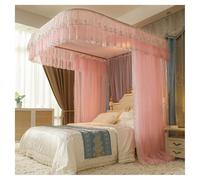 Ciel de lit avec support en métal en forme de U, rideau - double couche, rideaux suspendus, filet de lit for décoration double, Queen, King(Pink,150x200cm)