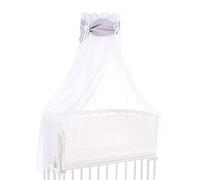 Ciel de lit babybay en coton bio avec nœud adapté aux modèles Original, Maxi, Boxspring, Comfort, Comfort Plus et Midi, gris clair avec étoiles blanches