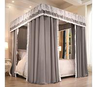 Ciel de lit élégant de couleur unie avec 4 poteaux d'angle pour lits jumeaux/double/grand lit/très grand lit, moustiquaire élégante pour chambres de filles et chambres d'enfants (lit jumeau gris)