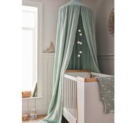 Ciel de lit en gaze de coton avec pompons vert sauge TU