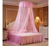 Ciel de lit monté au plafond Moustiquaire de lit double Installation gratuite Accueil Toit de lit pliable avec crochets, Rose