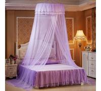 Ciel de lit monté au plafond Moustiquaire de lit double Installation gratuite Accueil Toit de lit pliable avec crochets, Violet