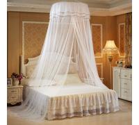 Ciel de lit monté au plafond Moustiquaire de lit double Installation gratuite Accueil Toit de lit pliable avec crochets, Blanc